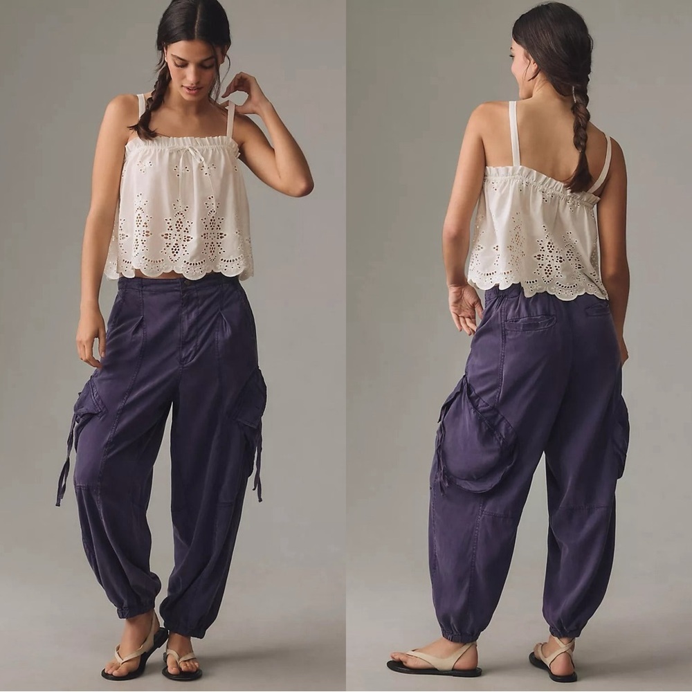 Pilcro Offshore Linen Blend Parachute Cargo Pants High Rise in Dark Purple XS